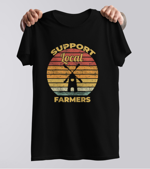Support Local Farmers Retro Windmill T-Shirt