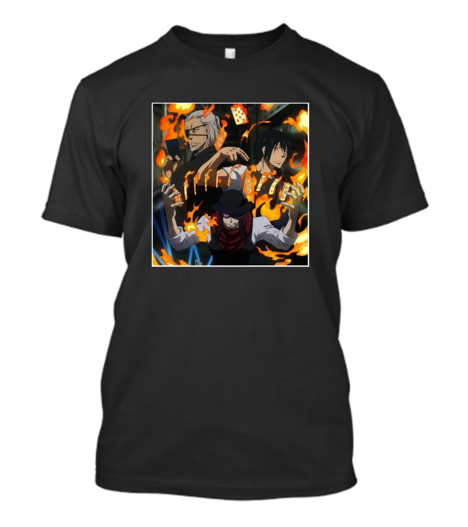 Fire Force Anime Characters With Flames And Playing Cards T-Shirt