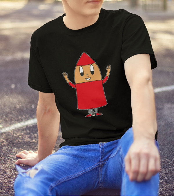 Firework Rocket Egg Character In Red And Black T-Shirt