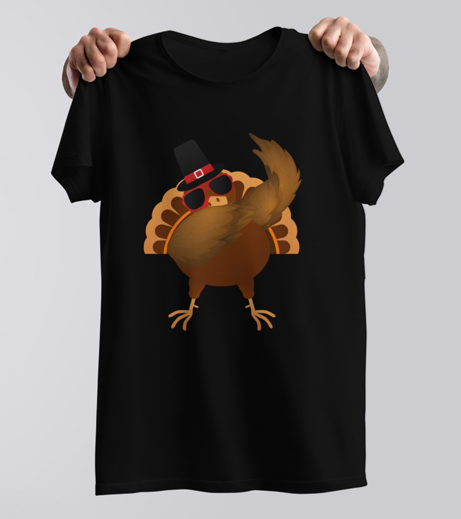 Funny Thanksgiving Turkey Dabbing With Hat And Sunglasses T-Shirt