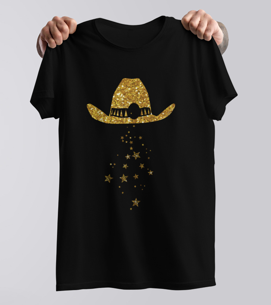Gold Glitter Stars Cascading From Cowboy Hat T-Shirt