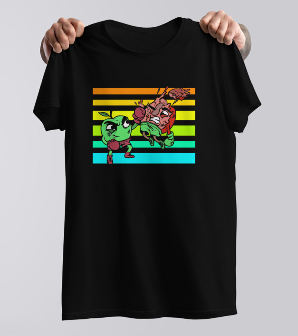 Green Apple Versus Red Apple Retro Boxing Showdown T-Shirt