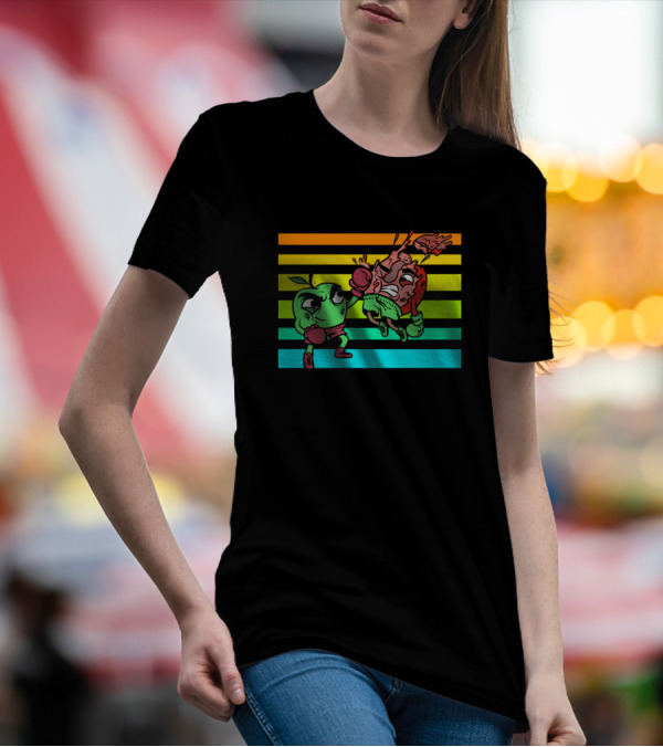 Green Apple Versus Red Apple Retro Boxing Showdown T-Shirt