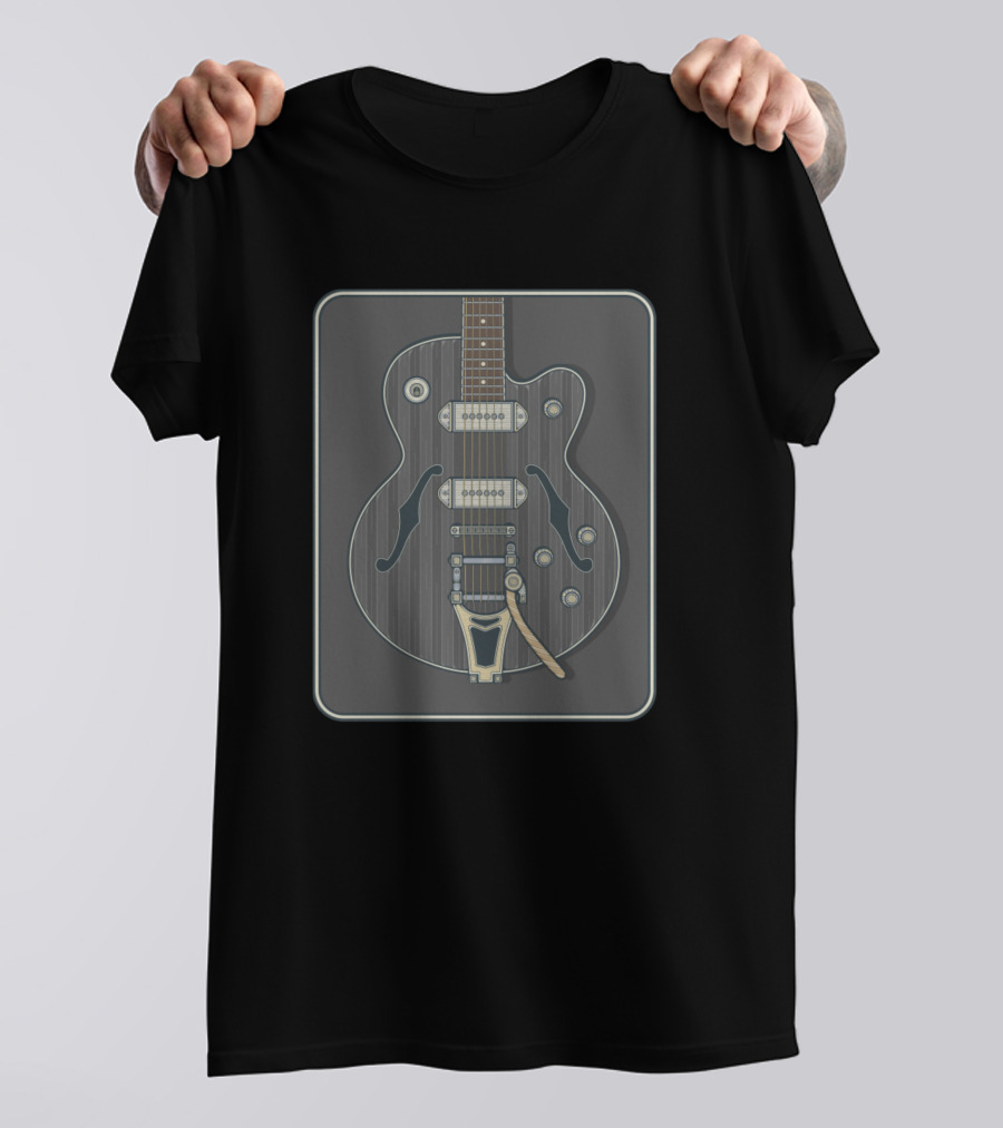 Grey Classic Hollow Body Guitar Framed T-Shirt