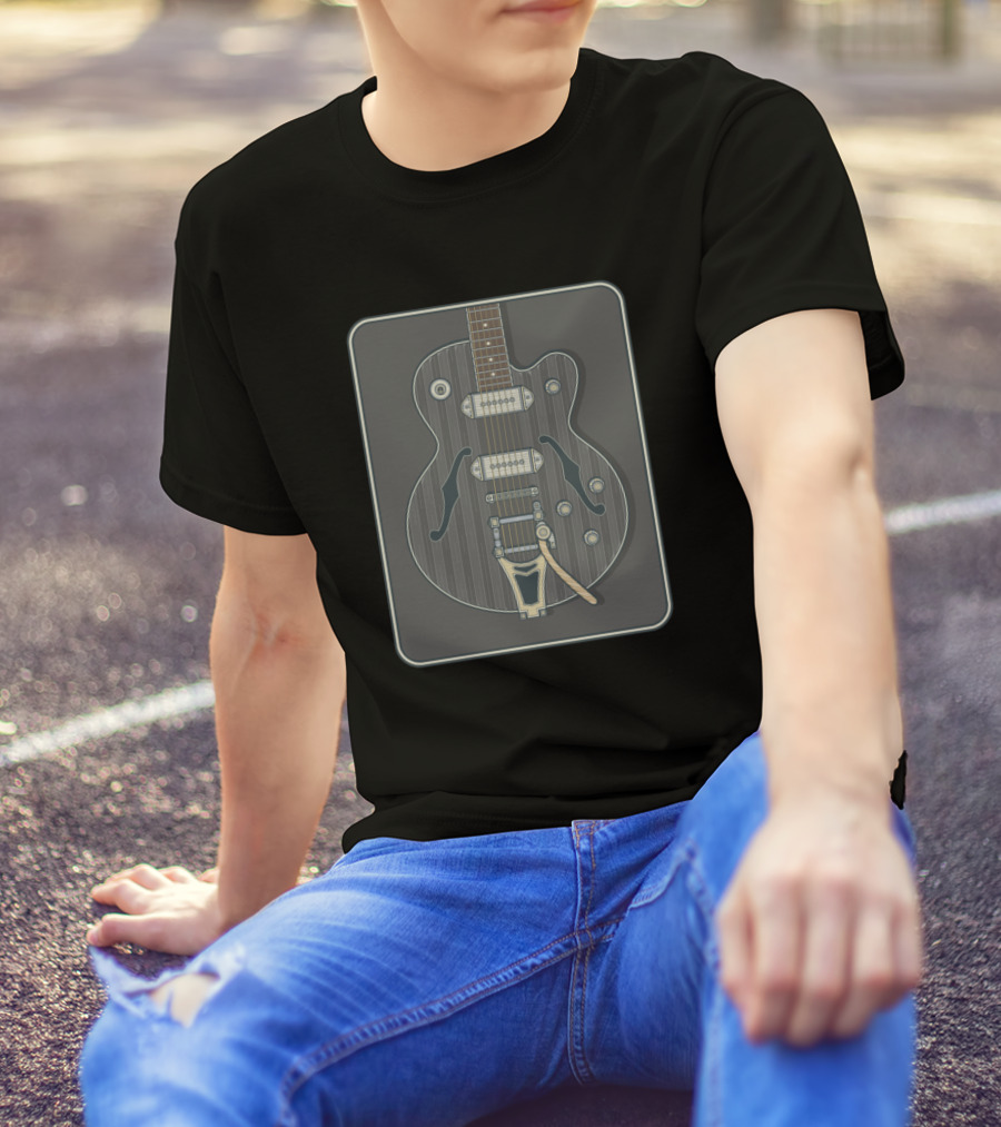 Grey Classic Hollow Body Guitar Framed T-Shirt