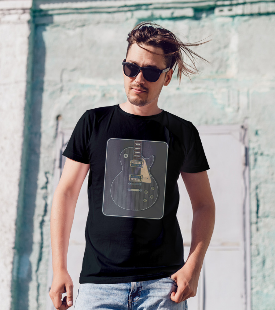 Grey Electric Guitar Illustration In Rectangular Frame T-Shirt