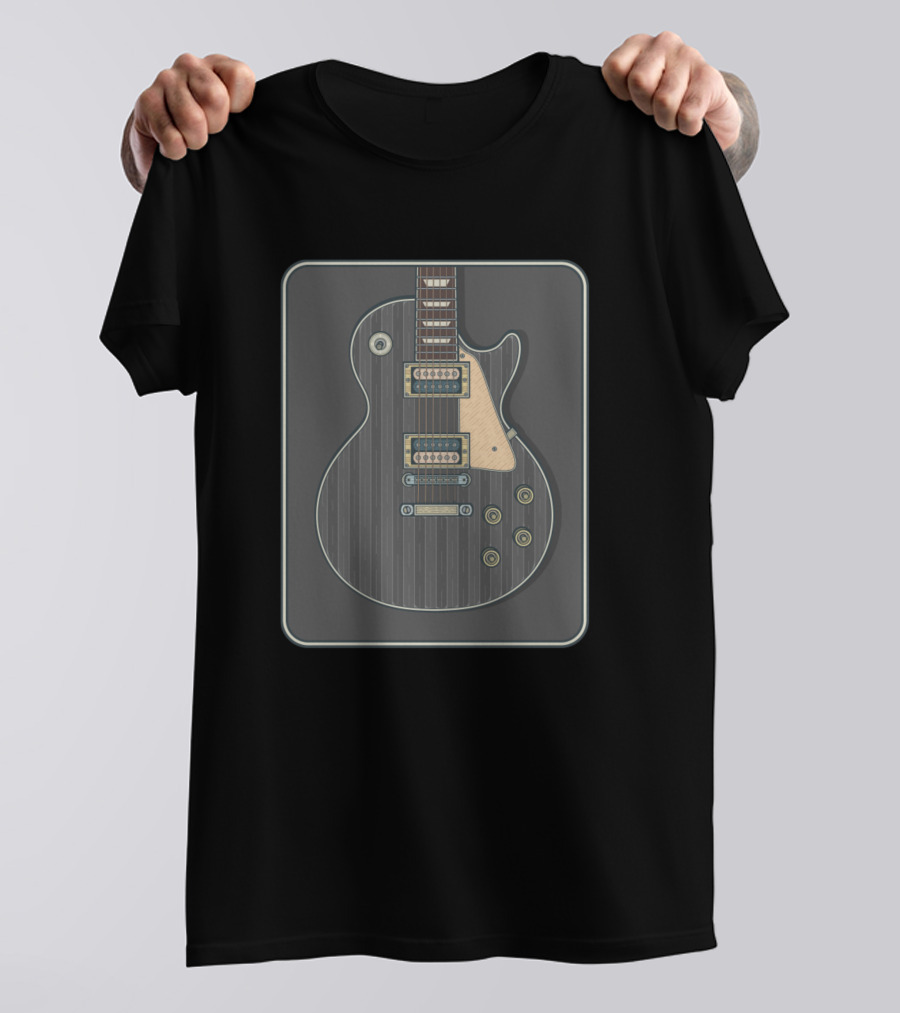 Grey Electric Guitar Illustration In Rectangular Frame T-Shirt