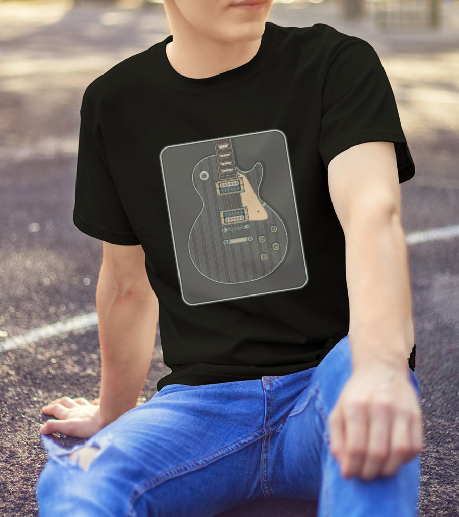 Grey Electric Guitar Illustration In Rectangular Frame T-Shirt