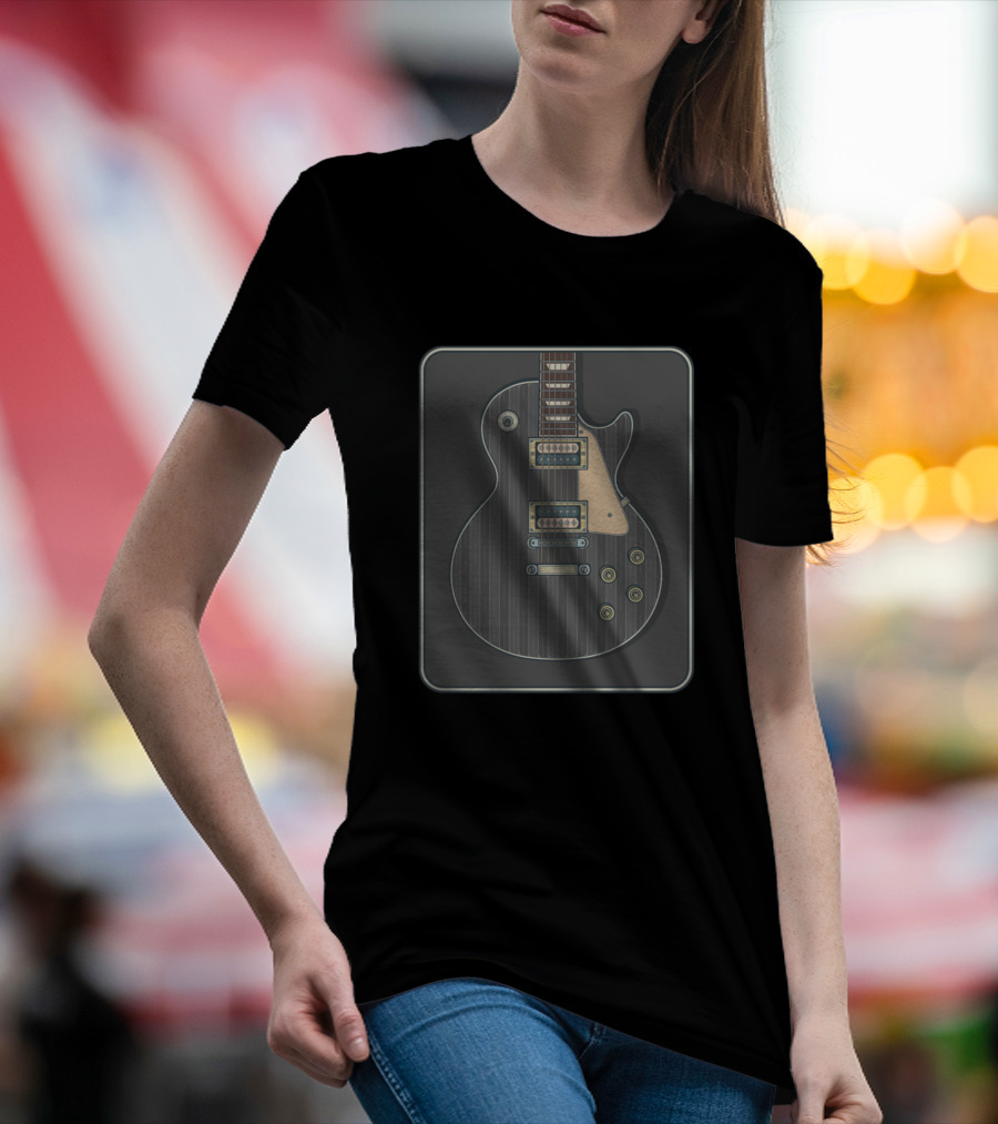 Grey Electric Guitar Illustration In Rectangular Frame T-Shirt