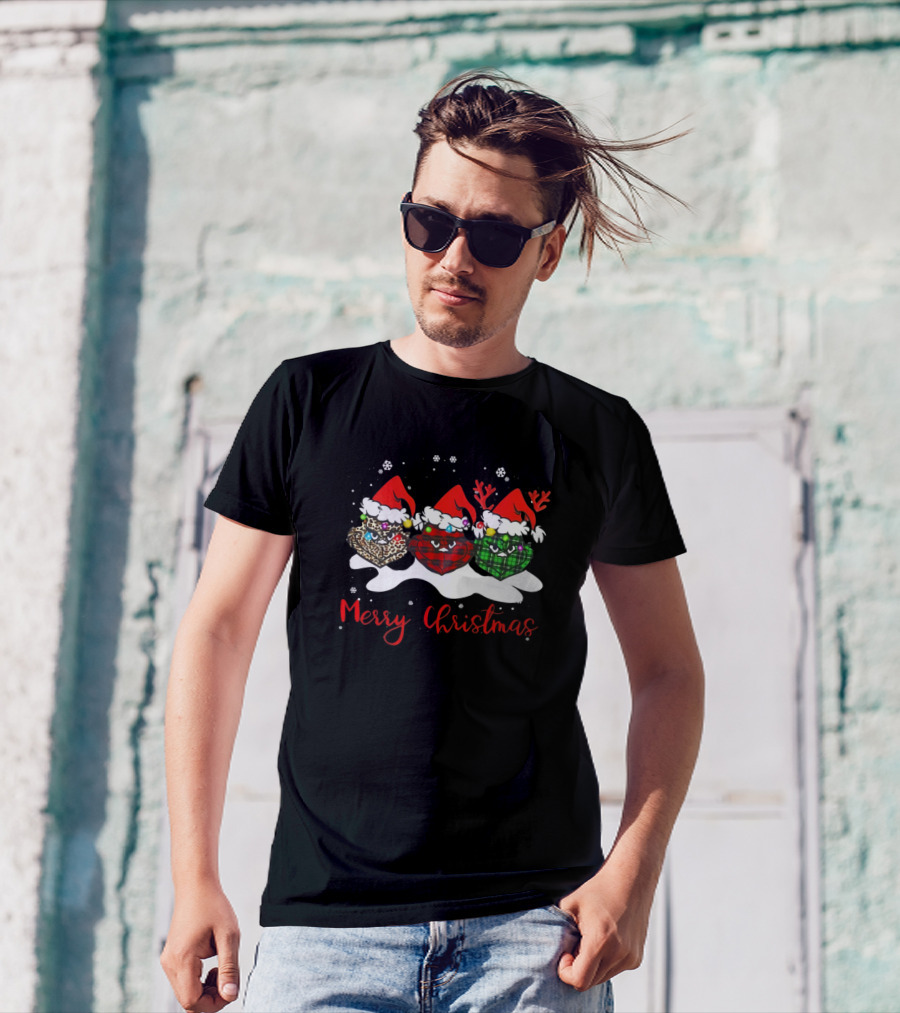 Merry Christmas Grinch Santa Hat Plaid Buffalo Reindeer T-Shirt