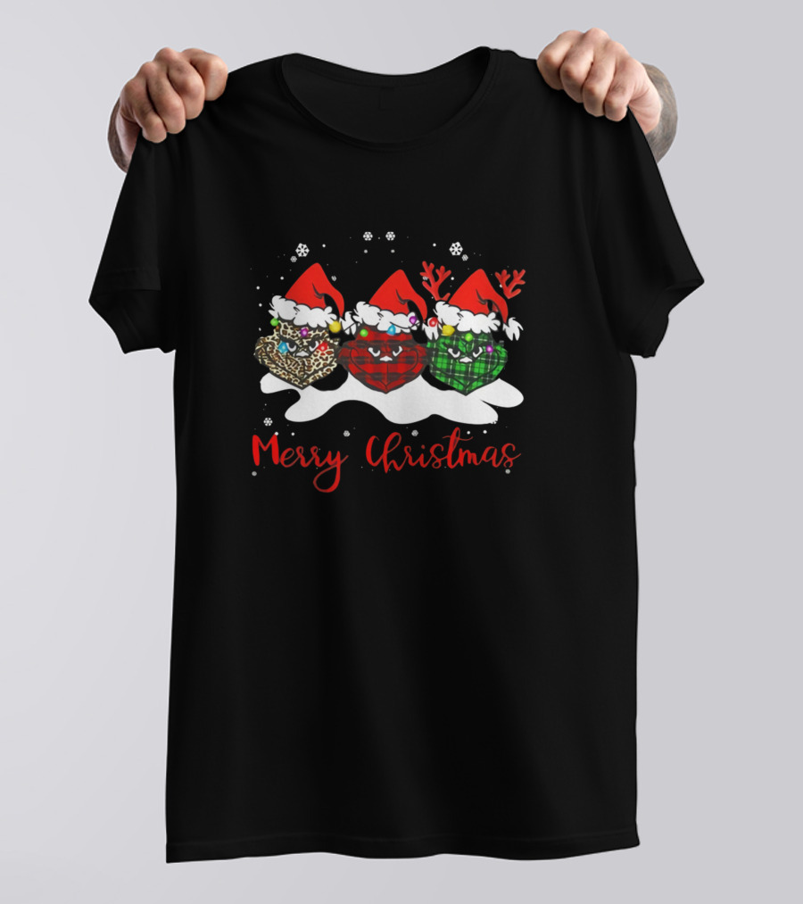 Merry Christmas Grinch Santa Hat Plaid Buffalo Reindeer T-Shirt