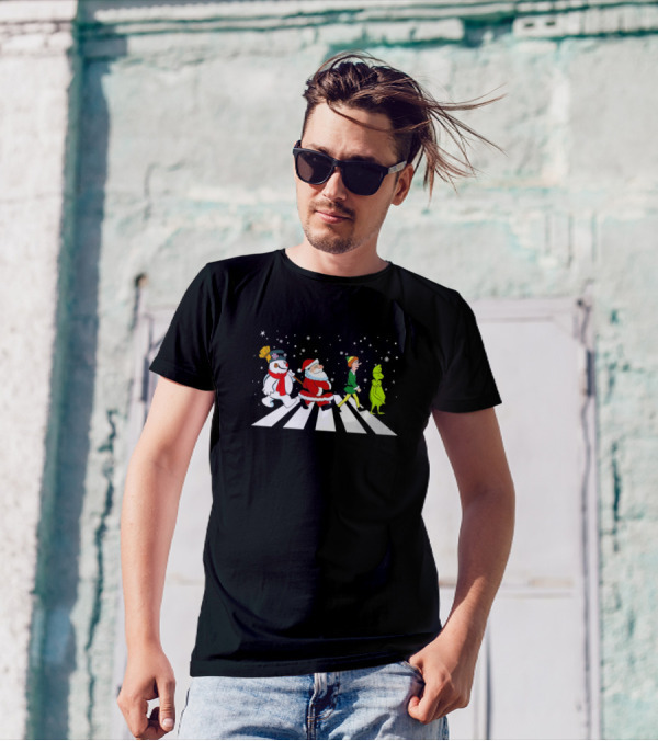 Grinch Santa Elf Frosty Christmas Abbey Road T-Shirt