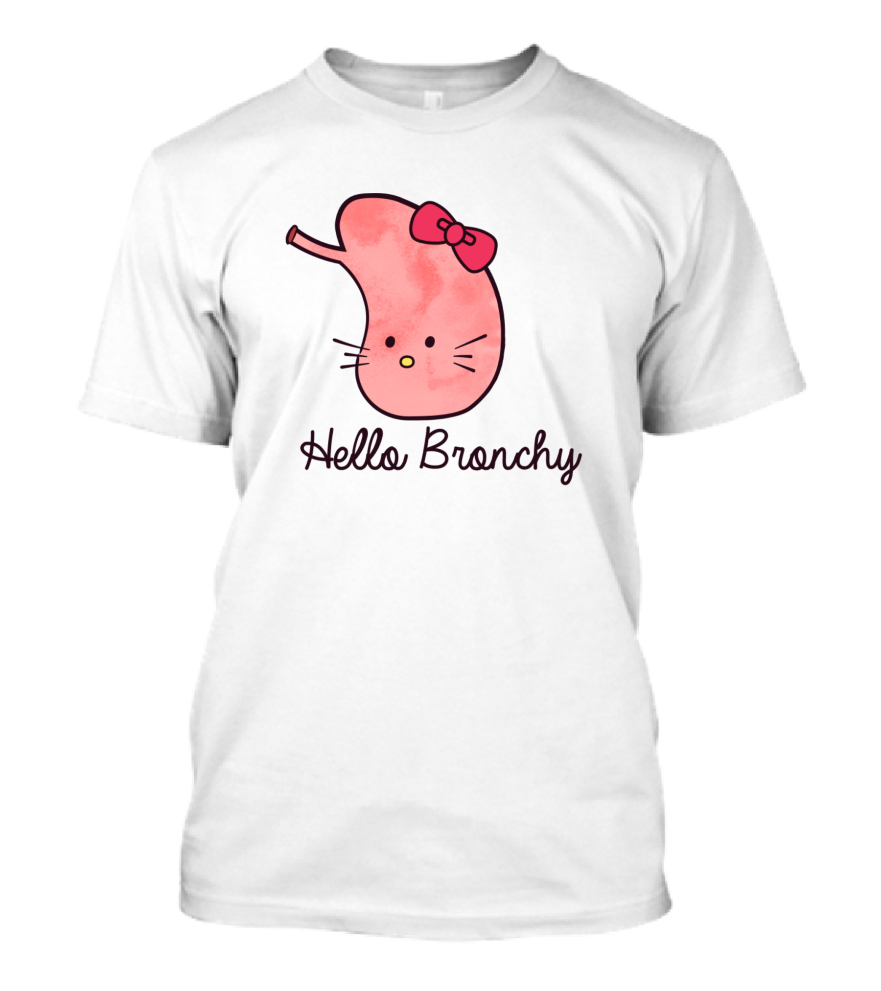Hello Bronchy Funny Lungs Appreciation Kitty Bow T-Shirt
