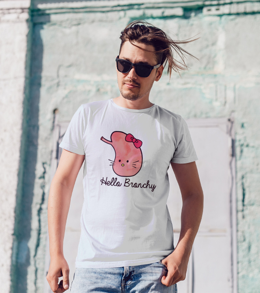 Hello Bronchy Funny Lungs Appreciation Kitty Bow T-Shirt