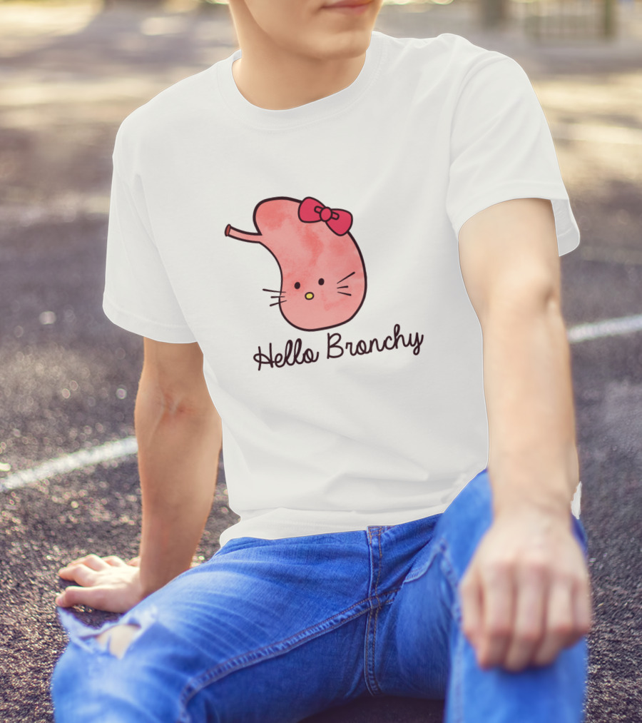 Hello Bronchy Funny Lungs Appreciation Kitty Bow T-Shirt