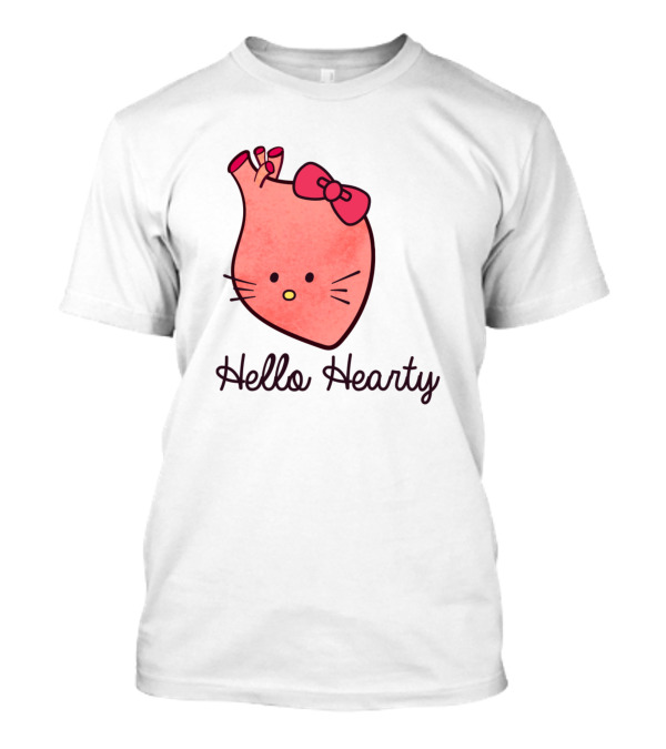 Hello Hearty Cute Heart Bow Whiskers Appreciation T-Shirt