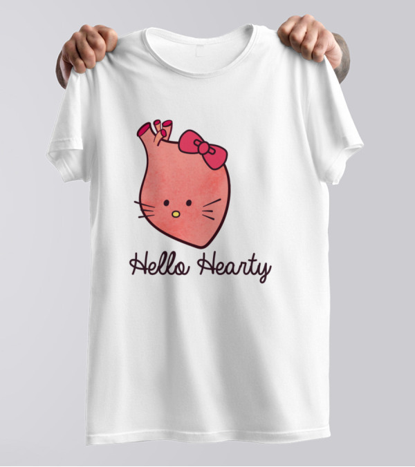 Hello Hearty Cute Heart Bow Whiskers Appreciation T-Shirt