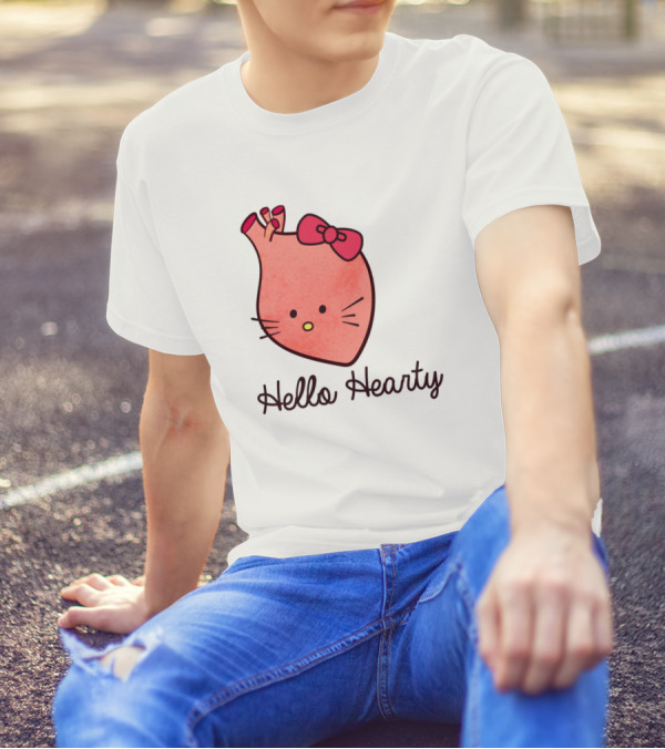 Hello Hearty Cute Heart Bow Whiskers Appreciation T-Shirt