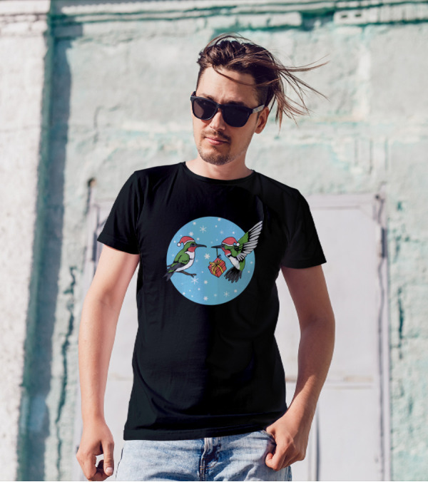 Hummingbird Christmas Merry Chris Snowflakes Santa Hats Present T-Shirt
