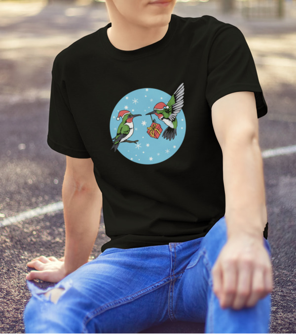 Hummingbird Christmas Merry Chris Snowflakes Santa Hats Present T-Shirt