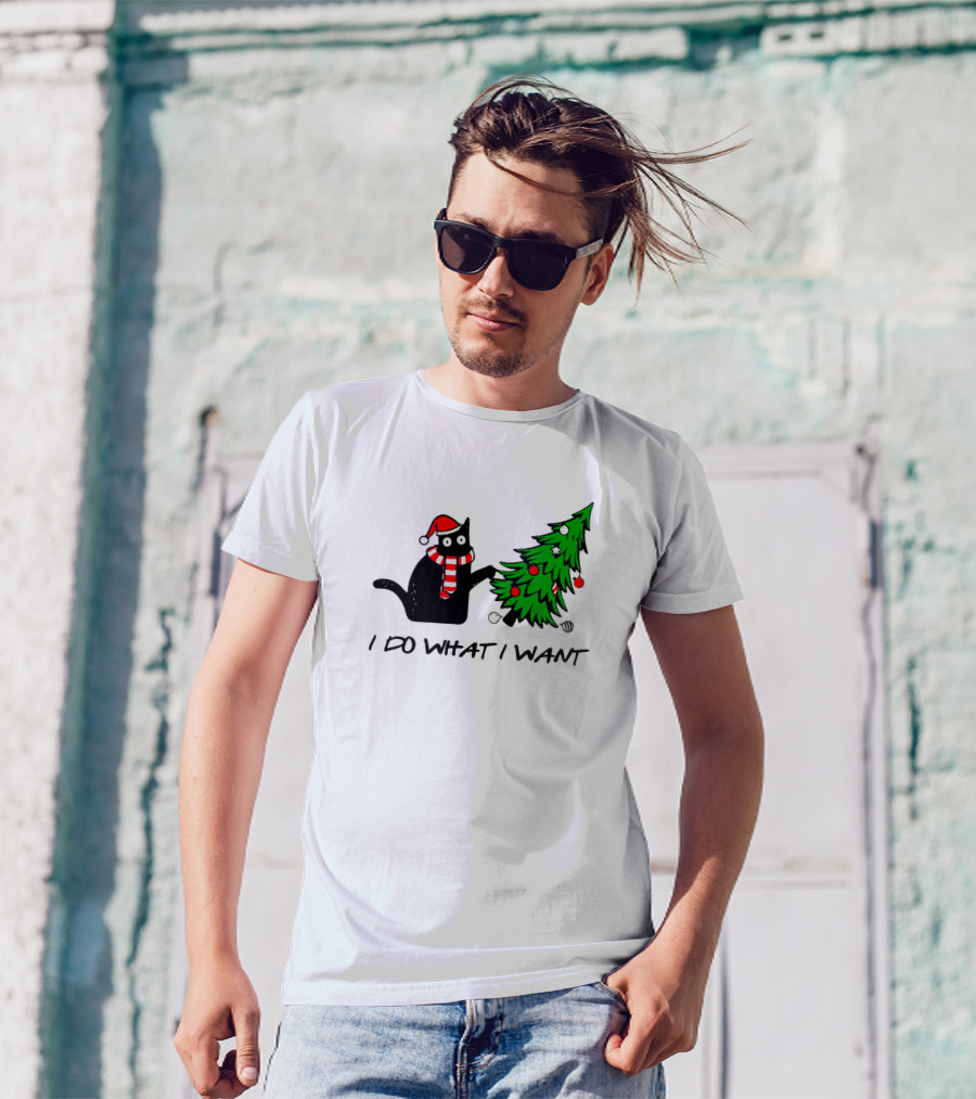 I Do What I Want Cat Christmas Tree Holiday Humor T-Shirt