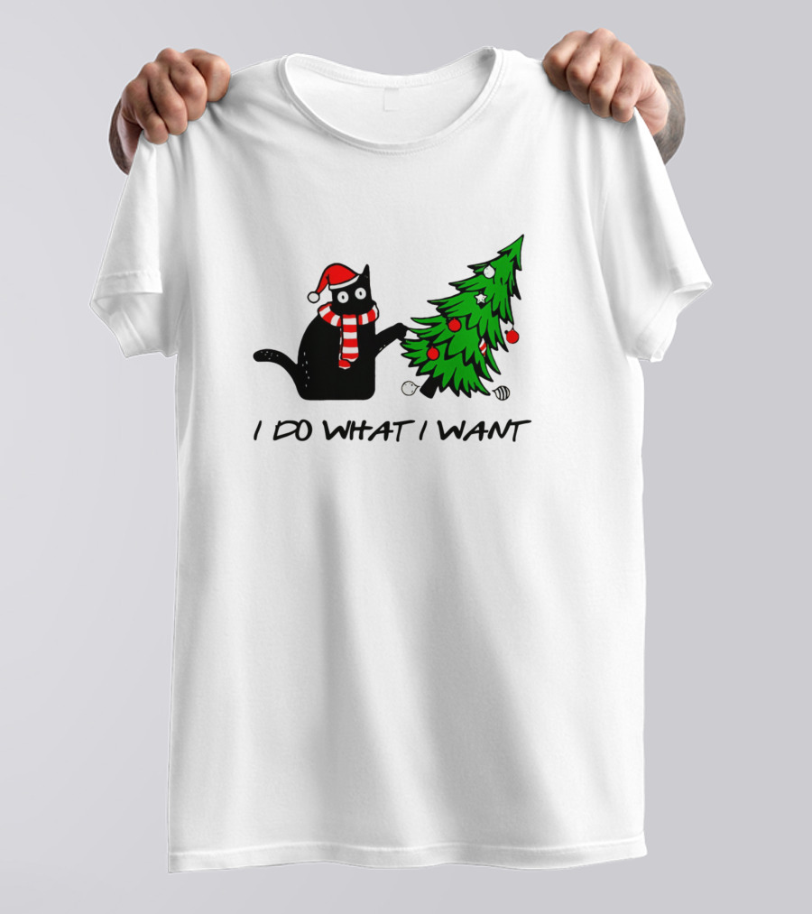 I Do What I Want Cat Christmas Tree Holiday Humor T-Shirt