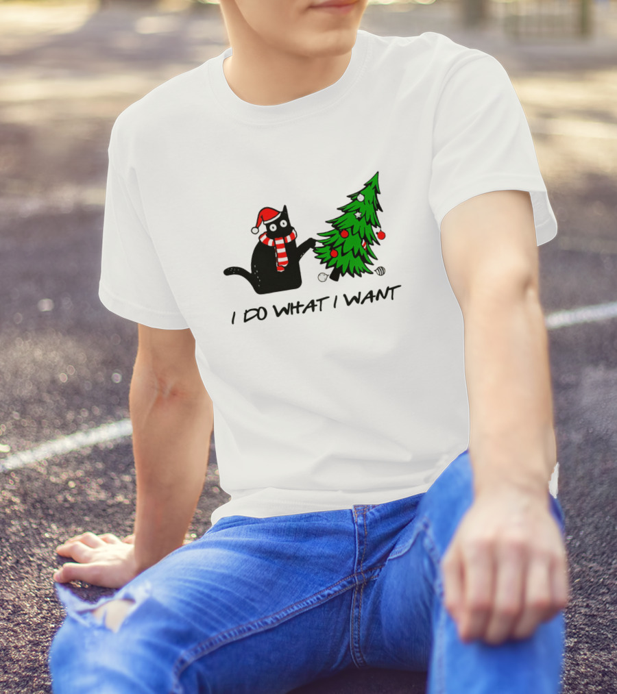 I Do What I Want Cat Christmas Tree Holiday Humor T-Shirt