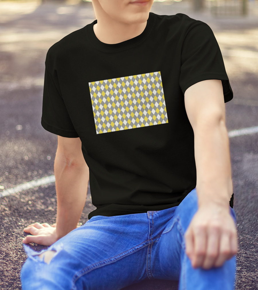 Illuminating Argyle Pattern In Yellow And Gray T-Shirt