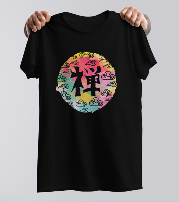 Japanese Symbol For Zen With Colorful Background In Yoga Context T-Shirt