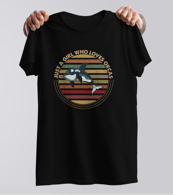 Just A Girl Who Loves Orcas Retro Vintage Stripes T-Shirt