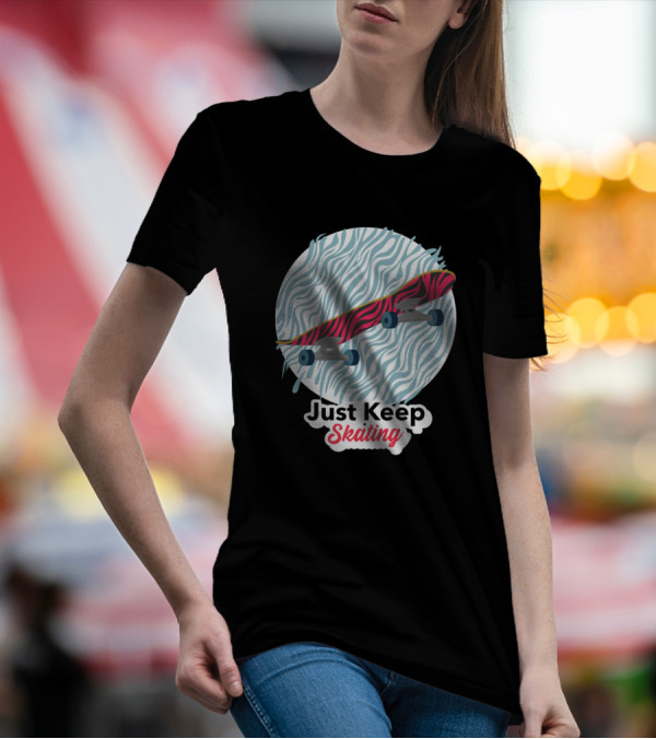 Just Keep Skating Skateboarding Tiger Print Board On Wave Background T-Shirt