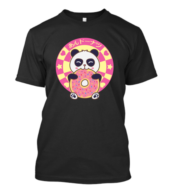 Kawaii Panda Bear Eating Donut Hearts Stars T-Shirt