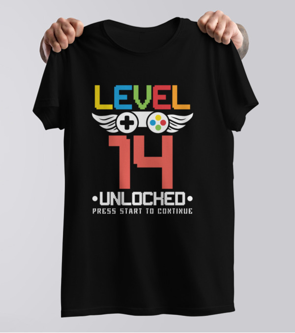Level 14 Unlocked Press Start To Continue Video Games Lover T-Shirt