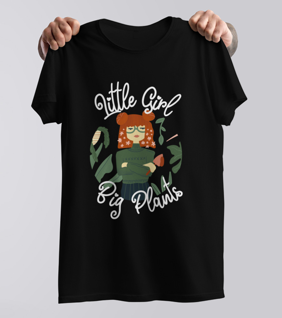 Little Girl Surrounded By Big Plants With Flowers And Green Leaves T-Shirt