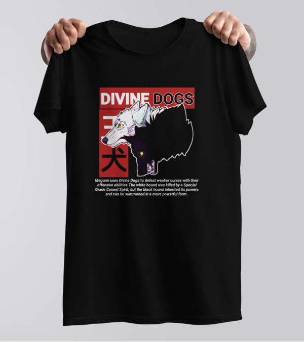 Divine Dogs Megumi Fushiguro White Black Hound Cursed Spirit Powers T-Shirt