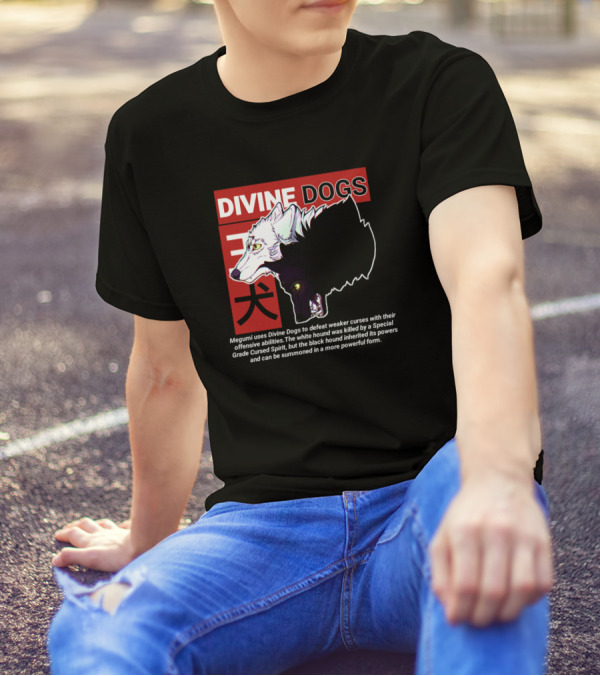 Divine Dogs Megumi Fushiguro White Black Hound Cursed Spirit Powers T-Shirt