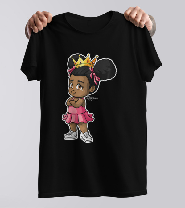 Melanin Black Baby Girl With Crown By Nosiac In Pink Dress And Sneakers T-Shirt