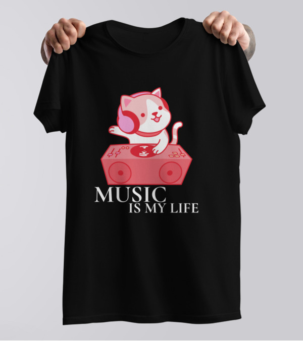 Music Is My Life Cat Animal Lover Kitty T-Shirt
