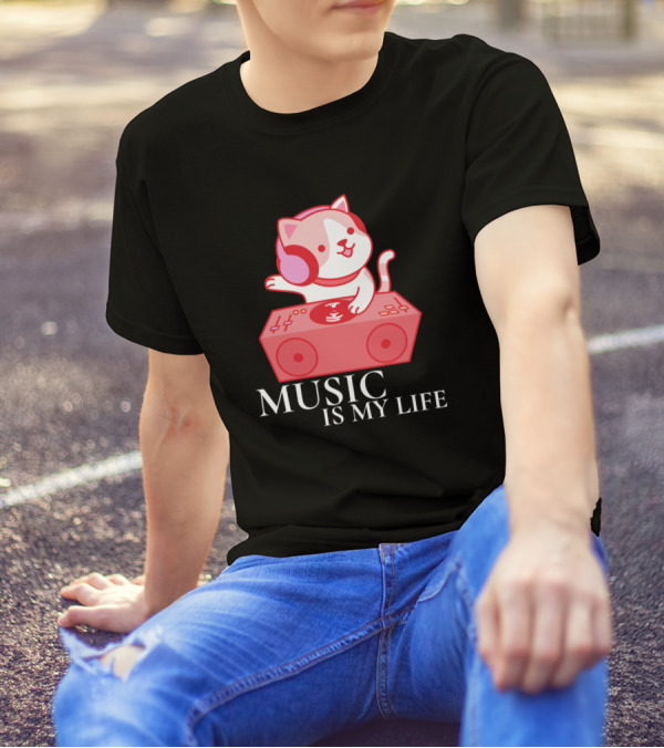 Music Is My Life Cat Animal Lover Kitty T-Shirt