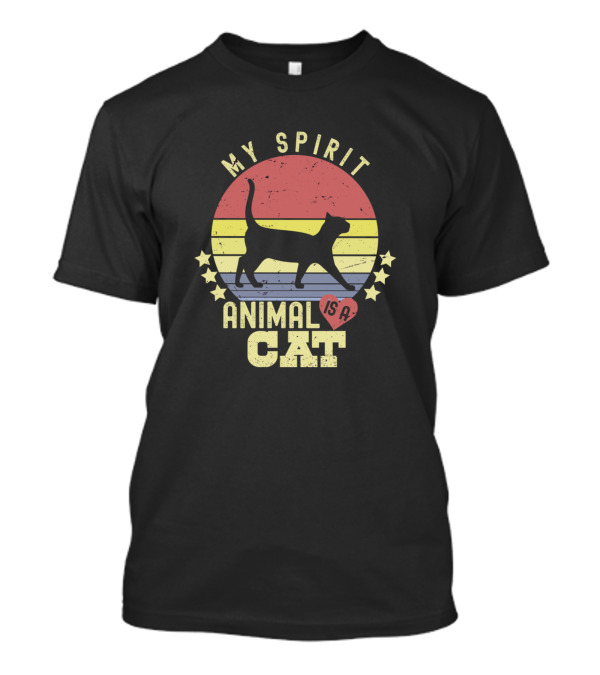 My Spirit Animal Is A Cat Retro Sunset Silhouette With Stars T-Shirt