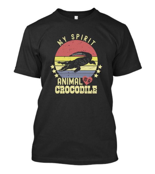 My Spirit Animal Is A Crocodile Retro Sunset Stripes Stars T-Shirt