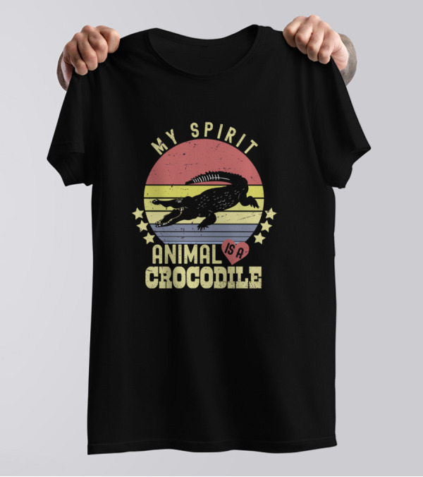 My Spirit Animal Is A Crocodile Retro Sunset Stripes Stars T-Shirt