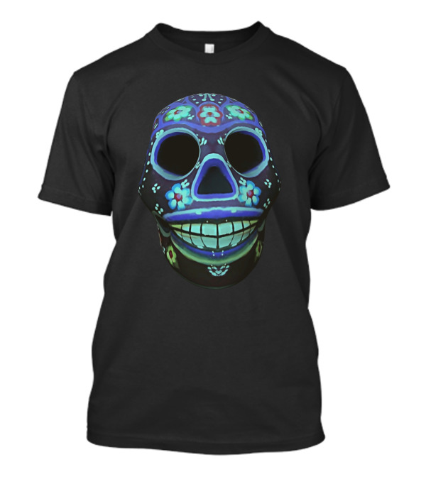 Oaxaca Day Of The Death Skull Black Background Floral T-Shirt