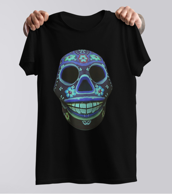 Oaxaca Day Of The Death Skull Black Background Floral T-Shirt