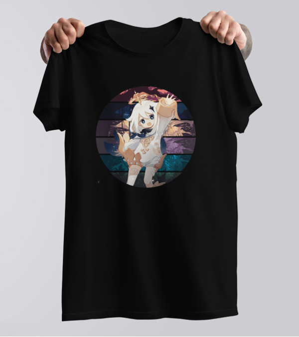 Paimon Genshin Impact Cute Character With Sunset Background T-Shirt
