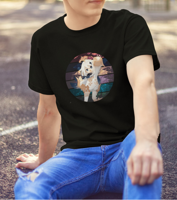 Paimon Genshin Impact Cute Character With Sunset Background T-Shirt