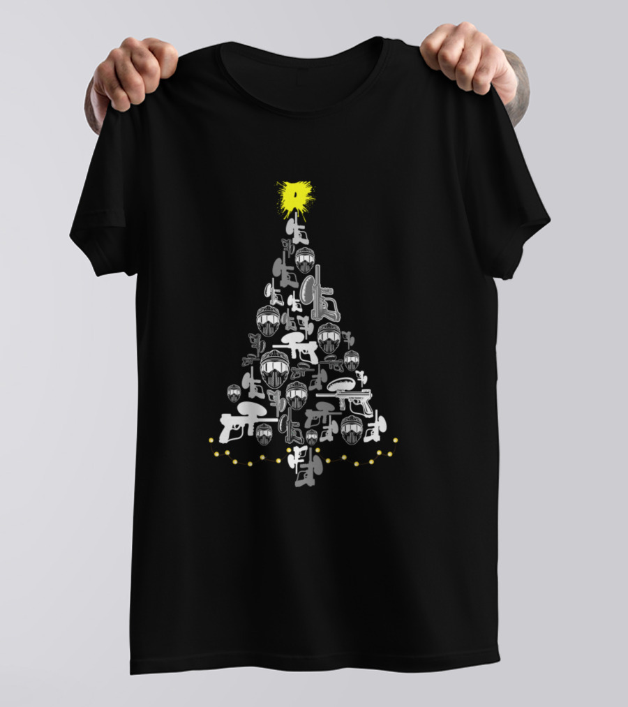 Paintball Player Christmas Tree With Masks And Guns T-Shirt