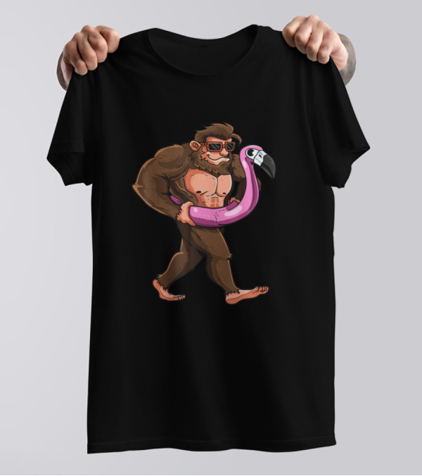 Pool Party Bigfoot Pink Flamingo Float Sasquatch T-Shirt