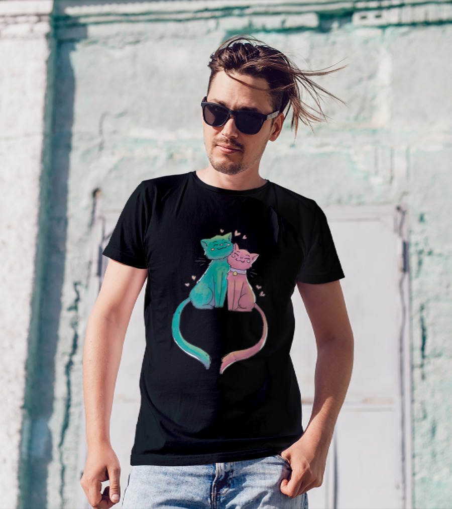 Potter Cats Colorful Feline Love With Heart Tails T-Shirt