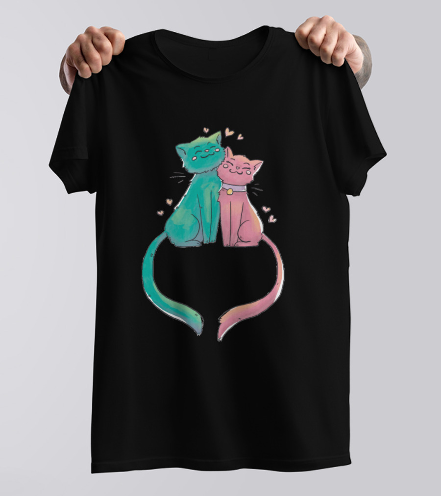 Potter Cats Colorful Feline Love With Heart Tails T-Shirt